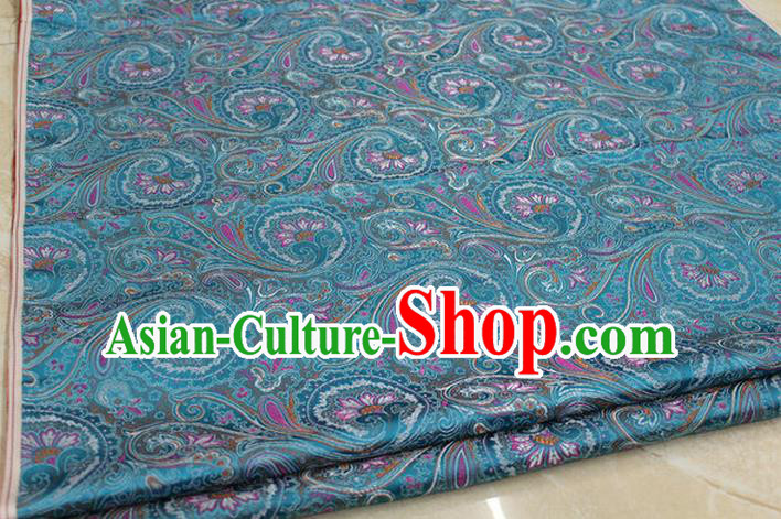 Chinese Traditional Ancient Costume Palace Pteris Pattern Mongolian Robe Lake Blue Brocade Tang Suit Fabric Hanfu Material