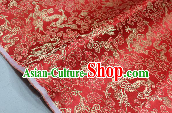 Chinese Traditional Ancient Costume Palace Dragons Pattern Mongolian Robe Red Brocade Tang Suit Fabric Hanfu Material