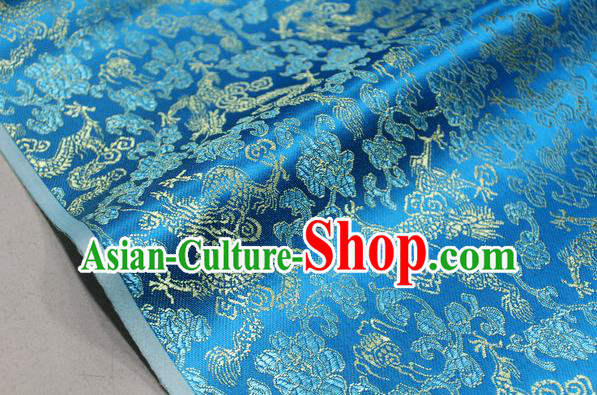 Chinese Traditional Ancient Costume Palace Dragons Pattern Mongolian Robe Lake Blue Brocade Tang Suit Fabric Hanfu Material
