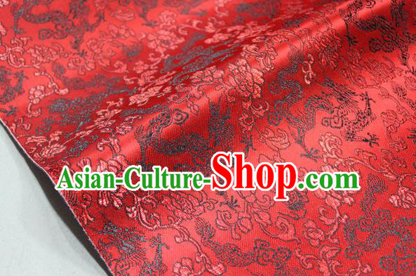 Chinese Traditional Ancient Costume Palace Dragons Pattern Mongolian Robe Red Brocade Tang Suit Fabric Hanfu Material