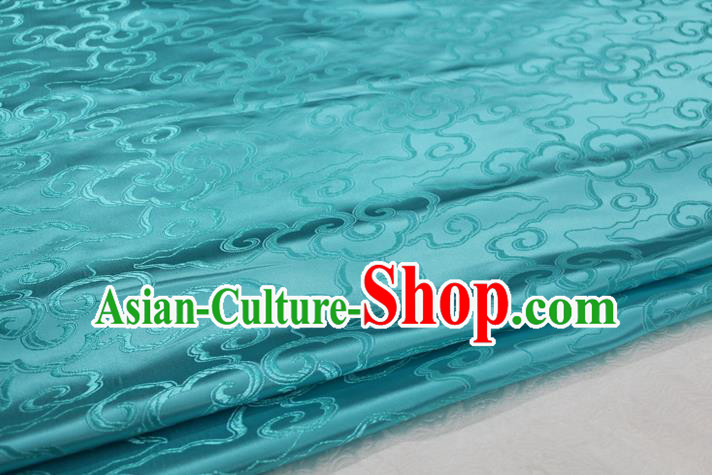 Chinese Traditional Ancient Costume Palace Auspicious Clouds Pattern Cheongsam Mongolian Robe Light Blue Brocade Tang Suit Fabric Hanfu Material