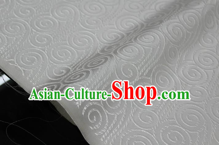Chinese Traditional Palace Auspicious Clouds Pattern Tang Suit Mongolian Robe White Brocade Fabric, Chinese Ancient Costume Hanfu Material