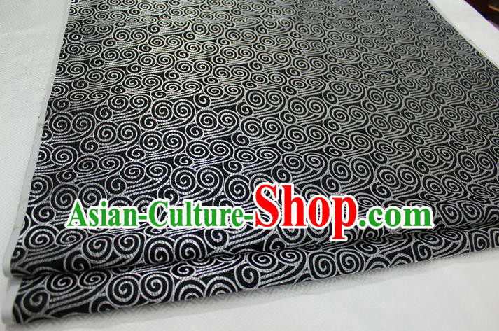 Chinese Traditional Palace Auspicious Clouds Pattern Tang Suit Mongolian Robe Black Brocade Fabric, Chinese Ancient Costume Hanfu Material