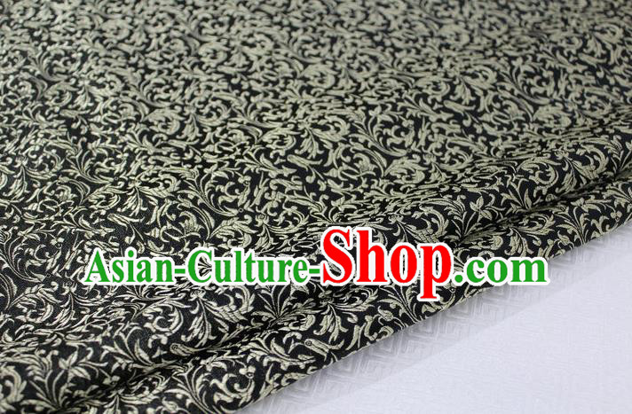 Chinese Traditional Palace Golden Pattern Tang Suit Cheongsam Black Brocade Fabric, Chinese Ancient Costume Hanfu Satin Material