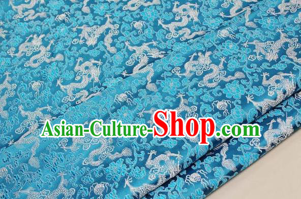 Chinese Traditional Palace Dragons Pattern Cheongsam Light Blue Brocade Fabric, Chinese Ancient Costume Tang Suit Hanfu Satin Material