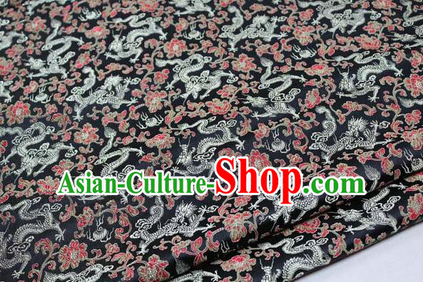 Chinese Traditional Palace Dragons Pattern Cheongsam Black Brocade Fabric, Chinese Ancient Costume Tang Suit Hanfu Satin Material