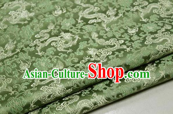 Chinese Traditional Palace Dragons Pattern Cheongsam Green Brocade Fabric, Chinese Ancient Costume Tang Suit Hanfu Satin Material