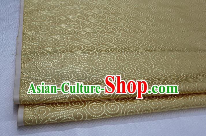 Chinese Traditional Palace Auspicious Clouds Pattern Tang Suit Mongolian Robe Light Yellow Brocade Fabric, Chinese Ancient Costume Hanfu Material