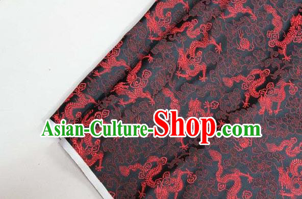 Chinese Traditional Palace Red Dragons Pattern Cheongsam Black Brocade Fabric, Chinese Ancient Costume Tang Suit Hanfu Satin Material