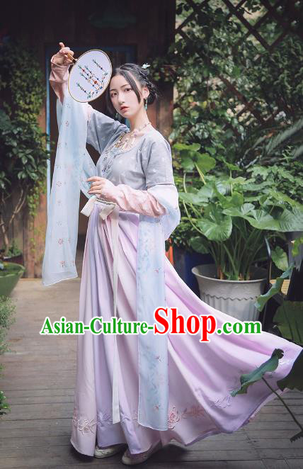 Traditional Chinese Tang Dynasty Princess Costume Ancient Palace Lady Hanfu Embroidered Dress Clothing for Women