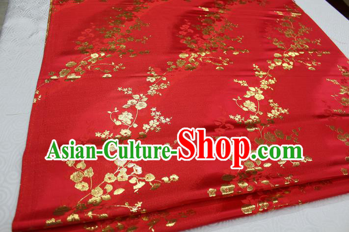 Chinese Traditional Palace Wintersweet Pattern Cheongsam Red Brocade Fabric, Chinese Ancient Costume Tang Suit Hanfu Satin Material