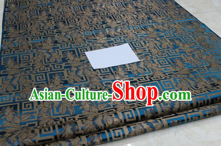 Chinese Traditional Ancient Costume Palace Leaf Pattern Cheongsam Mongolian Robe Peacock Blue Brocade Tang Suit Fabric Hanfu Material