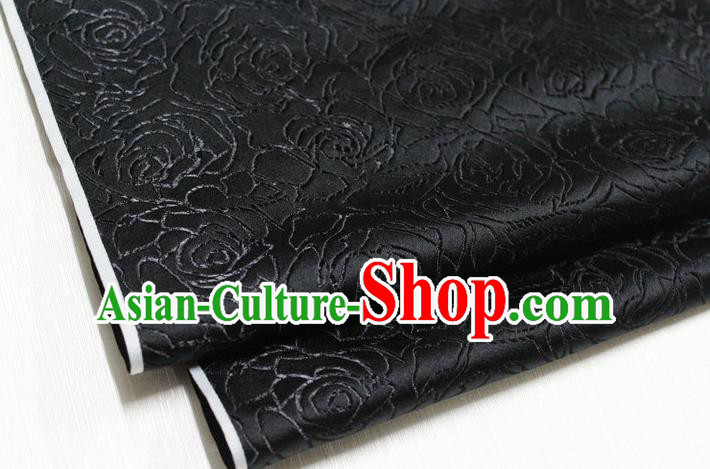 Chinese Traditional Ancient Costume Palace Rose Pattern Cheongsam Black Brocade Tang Suit Fabric Hanfu Material