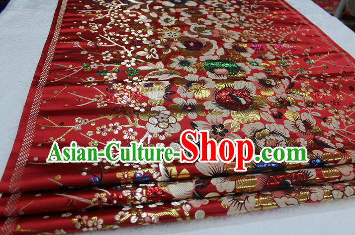 Chinese Traditional Ancient Costume Palace Flowers Pattern Mongolian Robe Cheongsam Red Brocade Tang Suit Fabric Hanfu Material