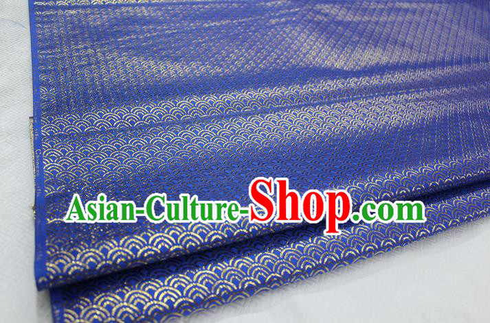 Chinese Traditional Ancient Costume Palace Gold Thread Pattern Blue Brocade Cheongsam Satin Mongolian Robe Fabric Hanfu Material