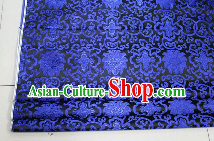 Chinese Traditional Ancient Costume Palace Blue Lotus Pattern Mongolian Robe Cheongsam Black Brocade Tang Suit Fabric Hanfu Material