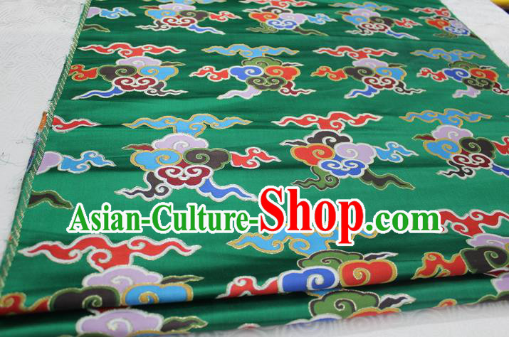 Chinese Traditional Ancient Costume Palace Clouds Pattern Cheongsam Tibetan Robe Green Brocade Tang Suit Fabric Hanfu Material