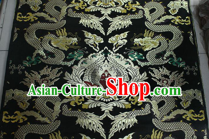 Chinese Traditional Ancient Costume Palace Dragons Pattern Mandarin Jacket Tibetan Robe Black Brocade Tang Suit Fabric Hanfu Material