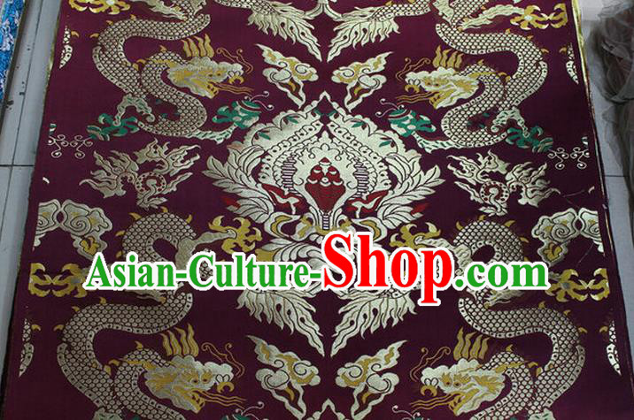 Chinese Traditional Ancient Costume Palace Dragons Pattern Mandarin Jacket Tibetan Robe Purple Brocade Tang Suit Fabric Hanfu Material