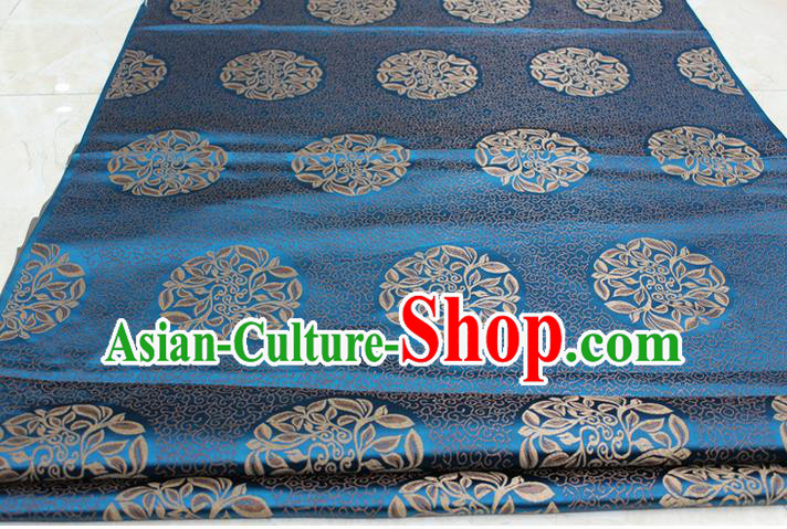 Chinese Traditional Ancient Costume Palace Pattern Cheongsam Tibetan Robe Blue Brocade Tang Suit Satin Fabric Hanfu Material