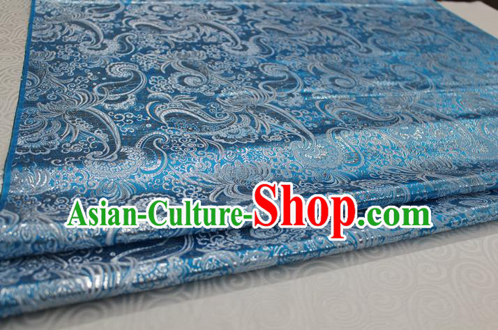 Chinese Traditional Ancient Costume Palace Pattern Tang Suit Cheongsam Blue Brocade Mongolian Robe Satin Fabric Hanfu Material