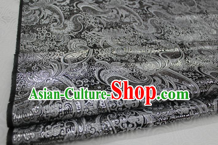Chinese Traditional Ancient Costume Palace Pattern Tang Suit Cheongsam Black Brocade Mongolian Robe Satin Fabric Hanfu Material
