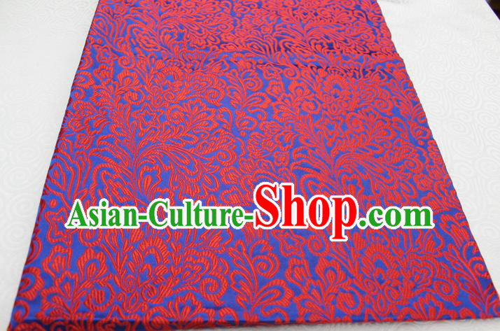 Chinese Traditional Ancient Costume Palace Phoenix Flower Pattern Tang Suit Blue Brocade Cheongsam Satin Fabric Hanfu Material