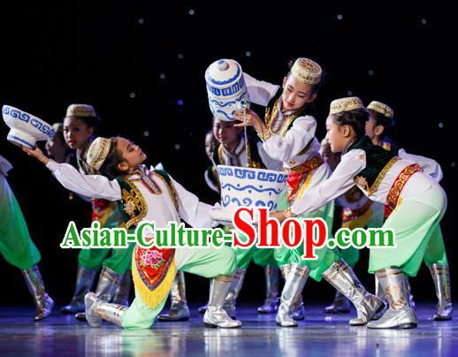 Traditional Chinese Uyghur Nationality Costume, Chinese Minority Nationality Uigurian Dance Costume for Kids