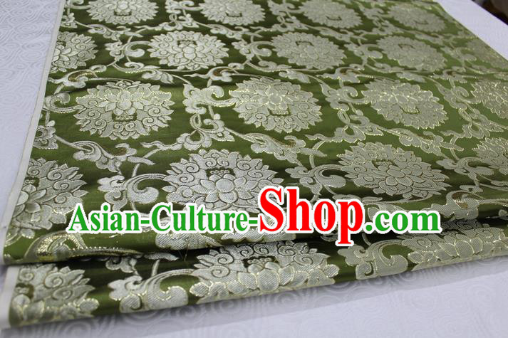 Chinese Traditional Ancient Costume Palace Pattern Xiuhe Suit Olive Green Brocade Cheongsam Satin Mongolian Robe Fabric Hanfu Material