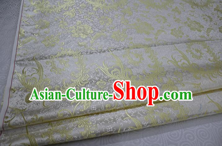Chinese Traditional Ancient Costume Palace Golden Ombre Flowers Pattern Xiuhe Suit White Brocade Cheongsam Satin Fabric Hanfu Material