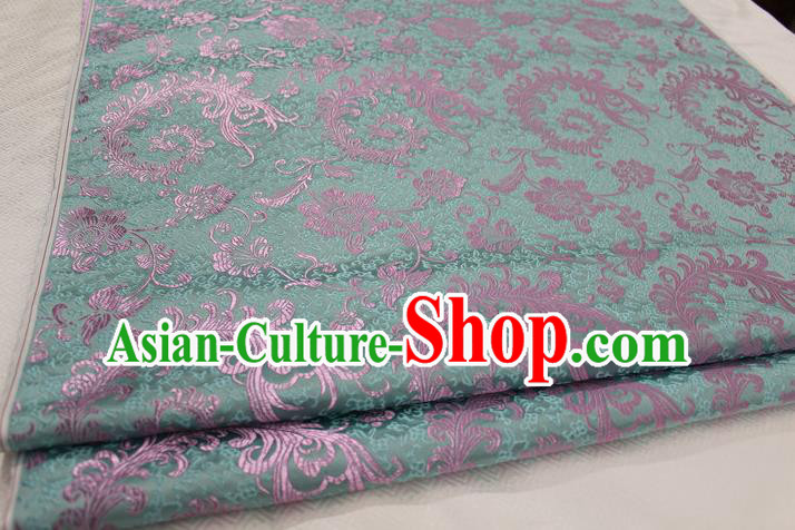 Chinese Traditional Ancient Costume Palace Ombre Flowers Pattern Xiuhe Suit Green Brocade Cheongsam Satin Fabric Hanfu Material