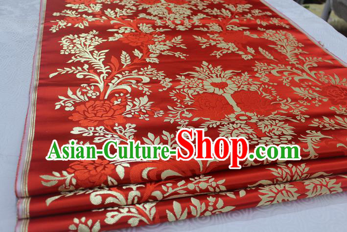 Chinese Traditional Ancient Costume Palace Peony Pattern Xiuhe Suit Red Brocade Mongolian Robe Satin Fabric Hanfu Material