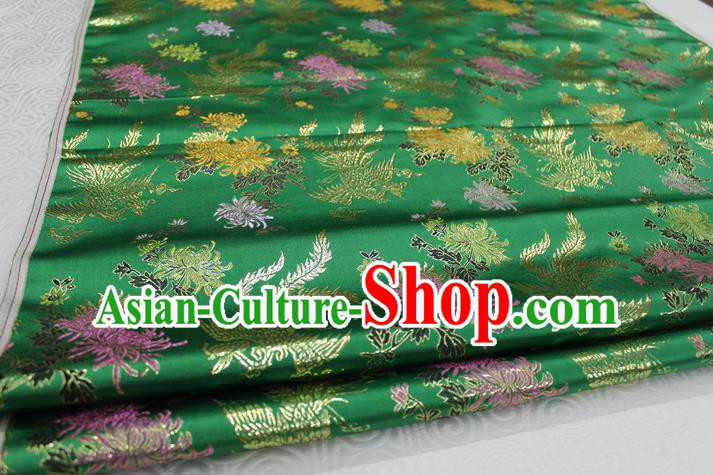 Chinese Traditional Ancient Costume Palace Phoenix Chrysanthemum Pattern Cheongsam Green Brocade Xiuhe Suit Satin Fabric Hanfu Material
