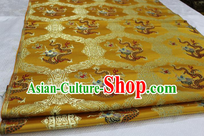Chinese Traditional Ancient Costume Palace Dragon Pattern Cheongsam Golden Nanjing Brocade Xiuhe Suit Satin Fabric Hanfu Material