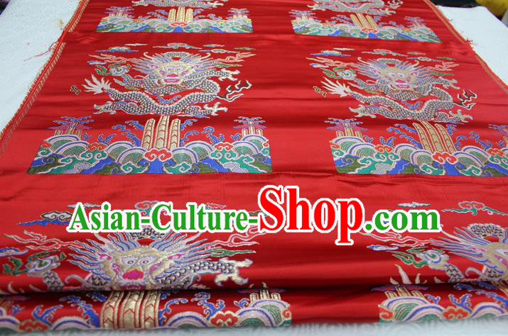 Chinese Traditional Ancient Costume Palace Dragon Pattern Cheongsam Red Nanjing Brocade Xiuhe Suit Satin Fabric Hanfu Material