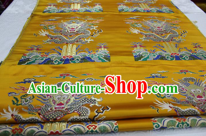 Chinese Traditional Ancient Costume Palace Dragon Pattern Cheongsam Yellow Nanjing Brocade Xiuhe Suit Satin Fabric Hanfu Material