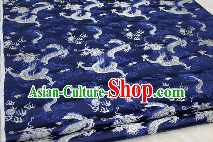 Chinese Traditional Ancient Costume Palace Dragons Pattern Cheongsam Mongolian Robe Navy Brocade Tang Suit Satin Fabric Hanfu Material