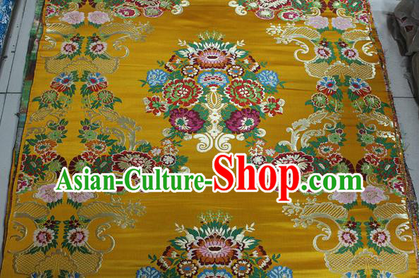 Chinese Traditional Ancient Costume Palace Pattern Yellow Brocade Tang Suit Satin Cheongsam Fabric Hanfu Material
