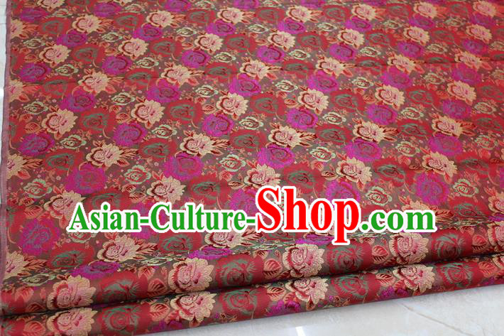 Chinese Traditional Ancient Costume Royal Palace Peony Flower Pattern Cheongsam Red Brocade Tang Suit Satin Fabric Hanfu Material