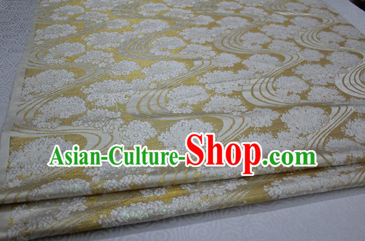Chinese Traditional Ancient Costume Palace Pattern Mongolian Robe Light Yellow Brocade Tang Suit Satin Fabric Hanfu Material