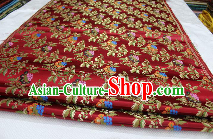 Chinese Traditional Ancient Costume Palace Grape Pattern Cheongsam Purplish Red Brocade Tang Suit Satin Fabric Hanfu Material