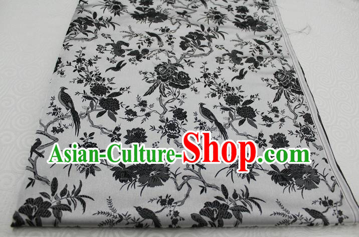 Chinese Traditional Ancient Costume Palace Magpies Plum Flower Pattern White Brocade Tang Suit Satin Cheongsam Fabric Hanfu Material
