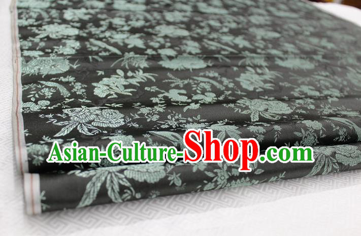 Chinese Traditional Ancient Costume Palace Magpies Plum Flower Pattern Black Brocade Tang Suit Satin Cheongsam Fabric Hanfu Material