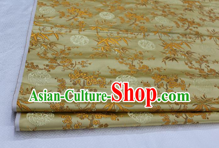 Chinese Traditional Ancient Costume Royal Palace Bamboo Pattern Tang Suit Yellow Brocade Cheongsam Satin Fabric Hanfu Material