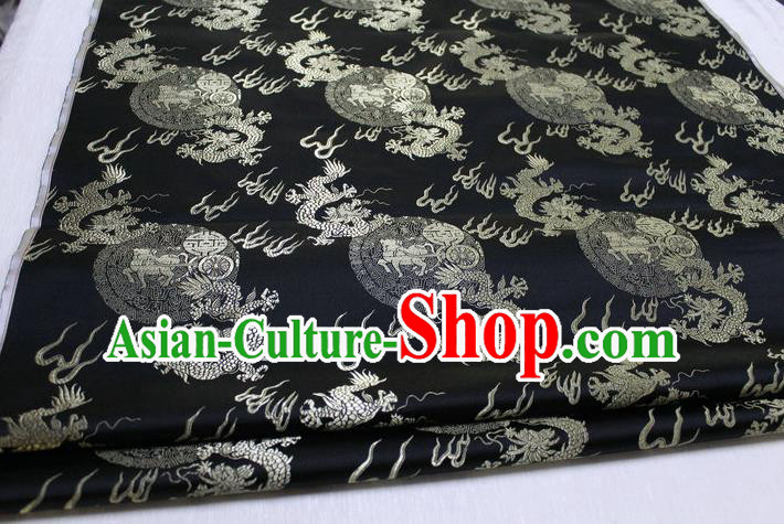 Chinese Traditional Ancient Costume Royal Palace Fire Dragon Pattern Tang Suit Mongolian Robe Black Brocade Satin Fabric Hanfu Material