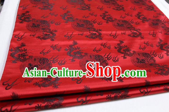 Chinese Traditional Ancient Costume Royal Palace Fire Dragon Pattern Tang Suit Mongolian Robe Red Brocade Satin Fabric Hanfu Material