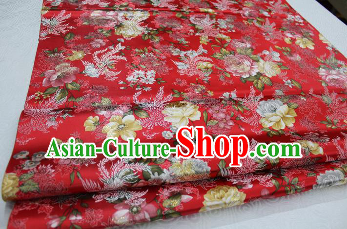 Chinese Traditional Ancient Costume Royal Phoenix Pattern Tang Suit Wedding Dress Red Brocade Satin Fabric Hanfu Material