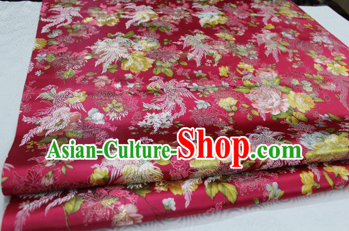 Chinese Traditional Ancient Costume Royal Phoenix Pattern Tang Suit Wedding Dress Wine Red Brocade Cheongsam Satin Fabric Hanfu Material