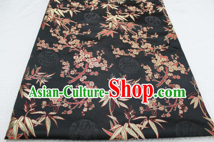 Chinese Traditional Ancient Costume Royal Palace Bamboo Pattern Tang Suit Black Brocade Cheongsam Satin Fabric Hanfu Material