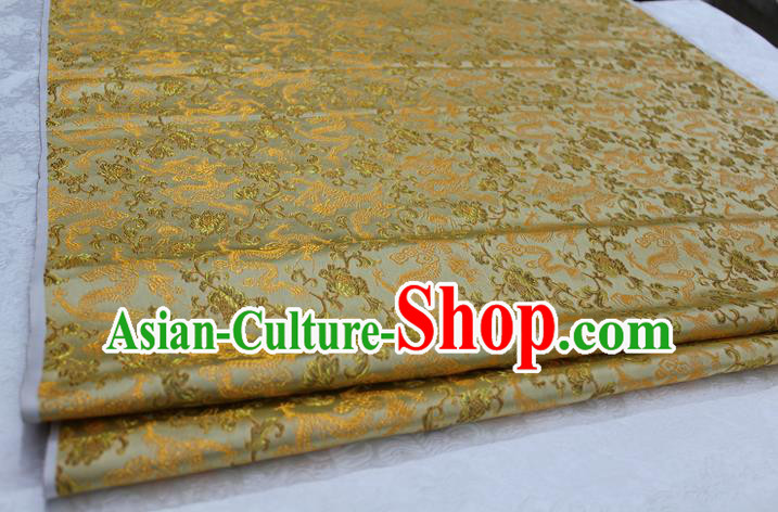 Chinese Traditional Wedding Clothing Cheongsam Golden Brocade Ancient Costume Palace Dragons Pattern Satin Fabric Hanfu Material
